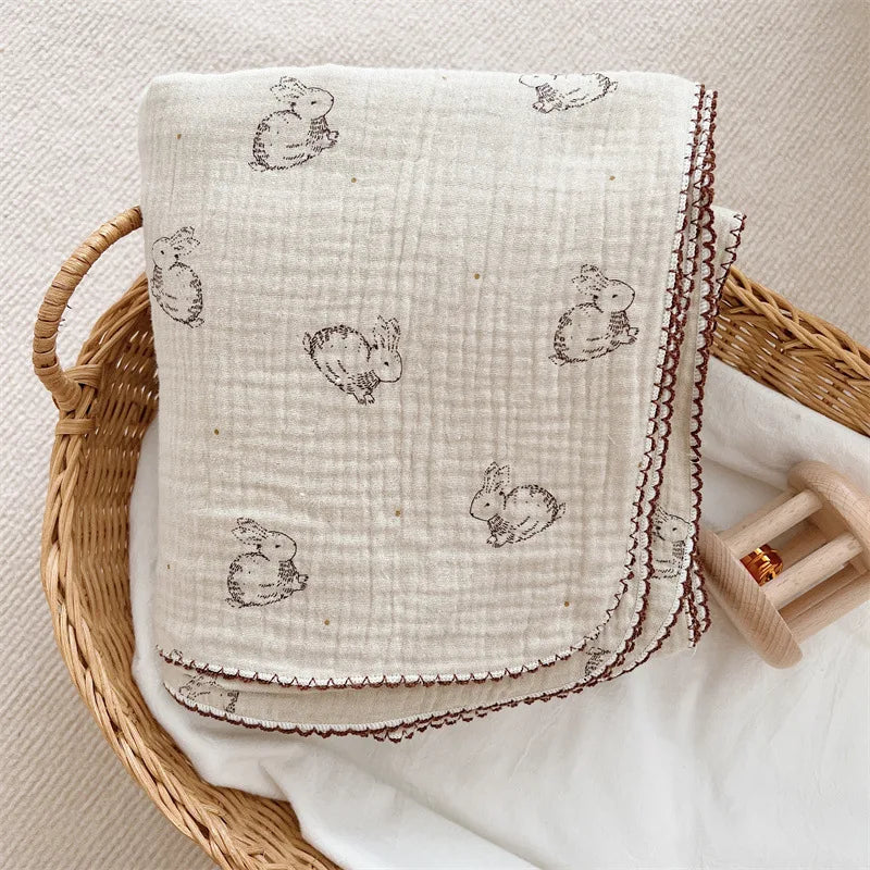 Baby Summer Blanket Bunny Print Cotton Muslin Blankets for Baby Infant Napping Cover Moses Basket Blanket Sheet Covers