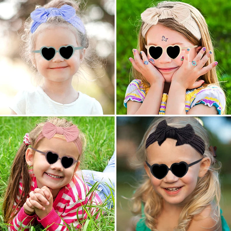 2 Pcs/Set Heart Circle Edge UV400 Sunglasses Cute Colorful Soft Bowknot Wide Hairbands Headwear Set Lovely Kids Hair Accessories