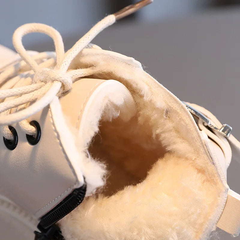 Baby Kids Short Boots Fashion Toddler Girls Booties Kids Snow Boots Winter Plush Children Waterproof Leather Boots
