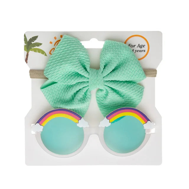 2Pcs/Set Rainbow Baby Sunglasses Bullet Bow Elastic Nylon Hair Bands Kids Boys Girls Cute Sun Glasses Photography Props