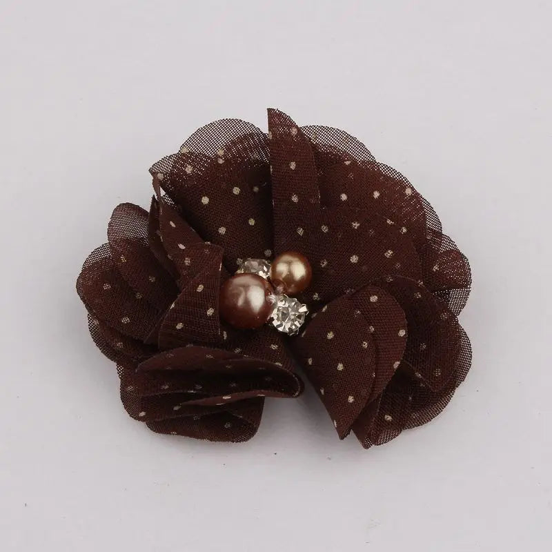 10PCS 2" 35 Colors Cute Chic Chiffon Flowers With Rhinestone Pearl Fabric Hair Flower With Clips For Girls Hair Accessories