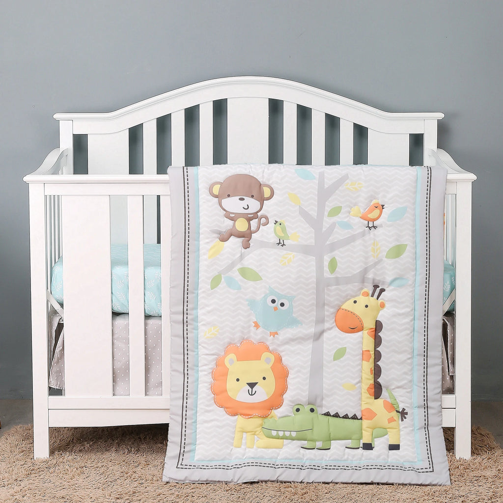 3Pcs Baby Infant Crib Kids Baby Bedding Set Crib Sheet Set Infant Newborn Nursery (Comforter Fitted Sheet Crib Skirt)