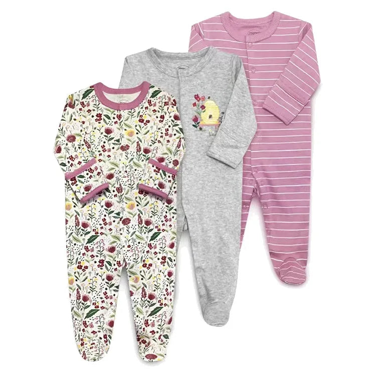 3pcs/Lot Cotton Soft Baby Romper Jumpsuit for Boys Girls Footies Footed Long Sleeve Pajama Sleepsuit Outfit Infant Clothes Gifts