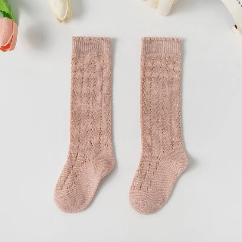Summer Baby Girls Socks Toddlers Kids Long Knee High Mesh Thin Socks Hollow Out Soft Cotton Infant Socken For 0-8Years
