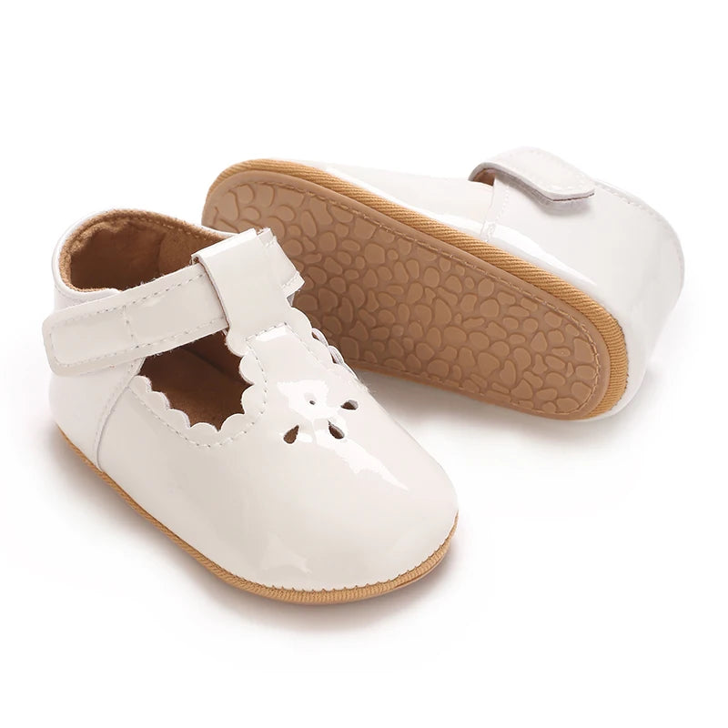 VALEN SINA 0-18 Months Newborn Girl White Shoes With Bow Non-slip Rubber Soft-Sole Flat PU First Walker Mary Janes