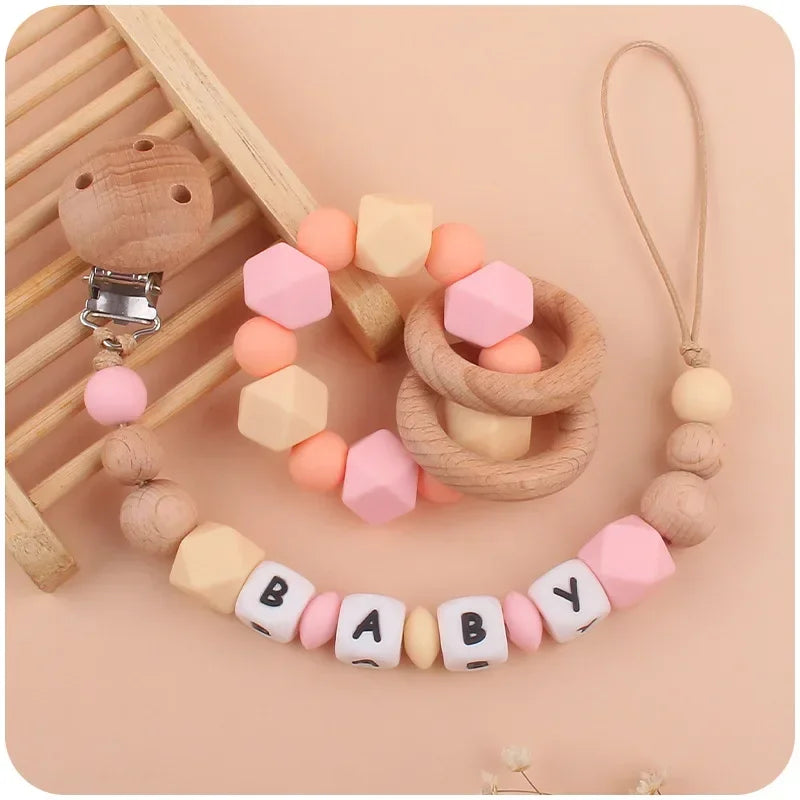 2ps Custom Baby Pacifier Clip Personalized Name Silicone Letter Dummy Holder Nipples Chains Infant Feeding Bracelet Teething Toy