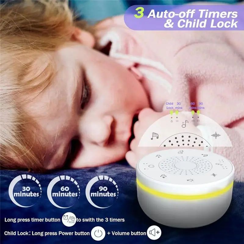 ABRB-Sleep White Noise Portable Sound Machine For Adults Kids Baby With 30 Soothing Sounds 5 Color Night Light