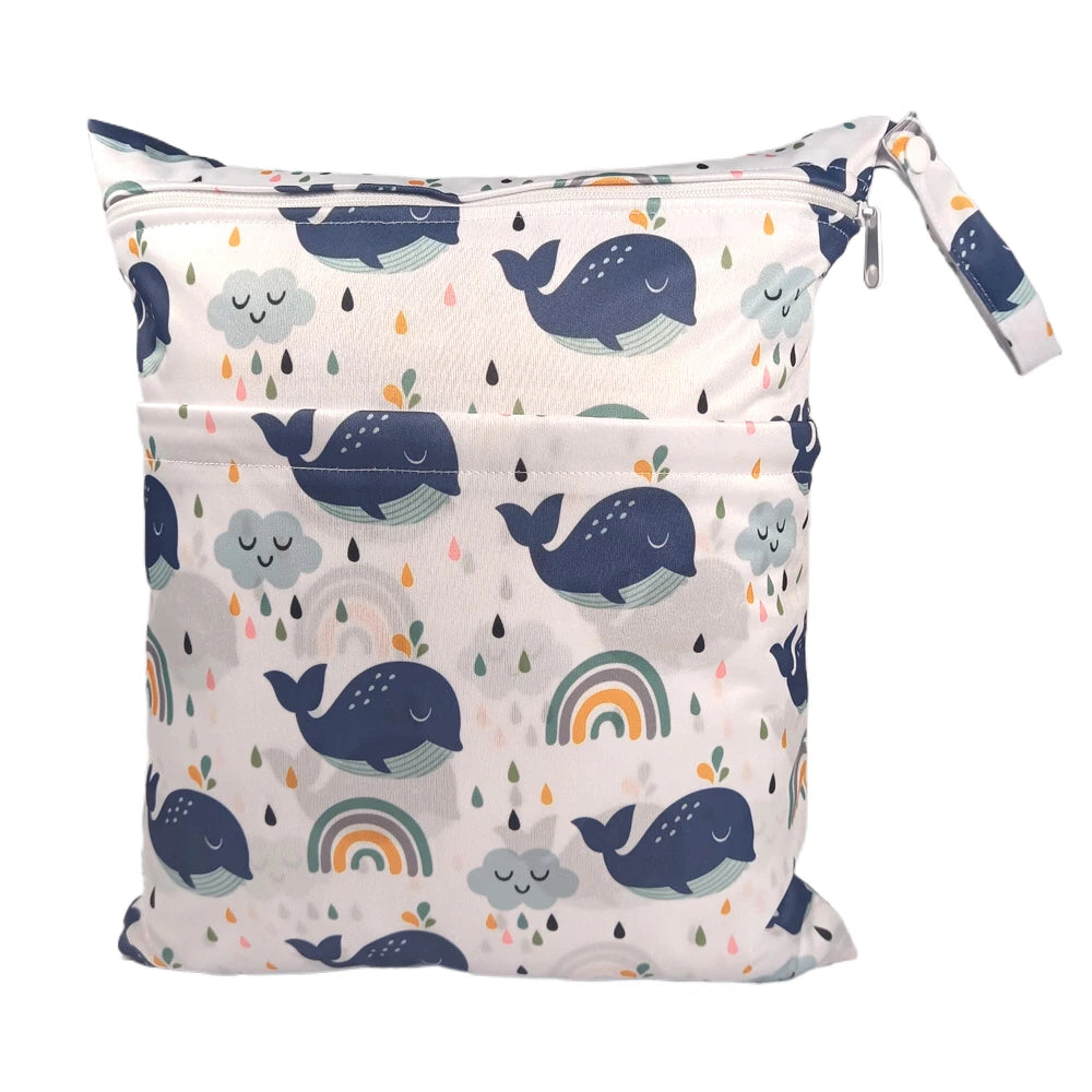 New pattern diaper bags waterproof and moisture proof double zipper design dry wet separation baby carrier bags