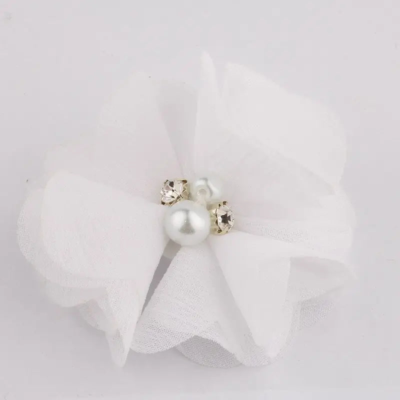10PCS 2" 35 Colors Cute Chic Chiffon Flowers With Rhinestone Pearl Fabric Hair Flower With Clips For Girls Hair Accessories