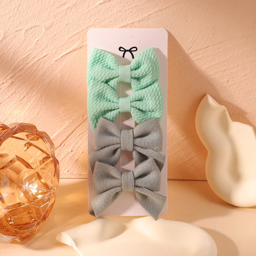 4Pcs/Set Newborn Nylon Solid Bowknot Hair Clips for Kids Handmade Bows Hairpin Infant Barrettes Headwear Baby Hair Accessories