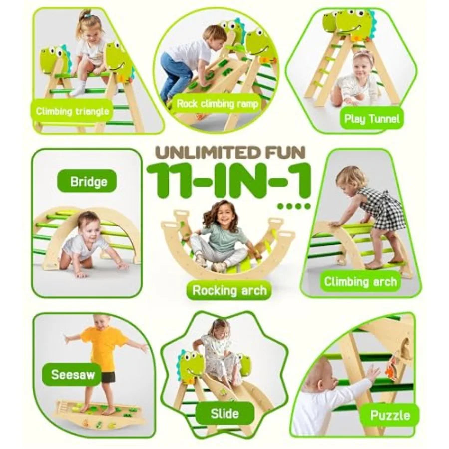 Philnas Pikler Triangle Set 11-in-1 Montessori Climbing Toy for Toddlers Foldable Wooden Indoor Jungle Gym Playground Climber