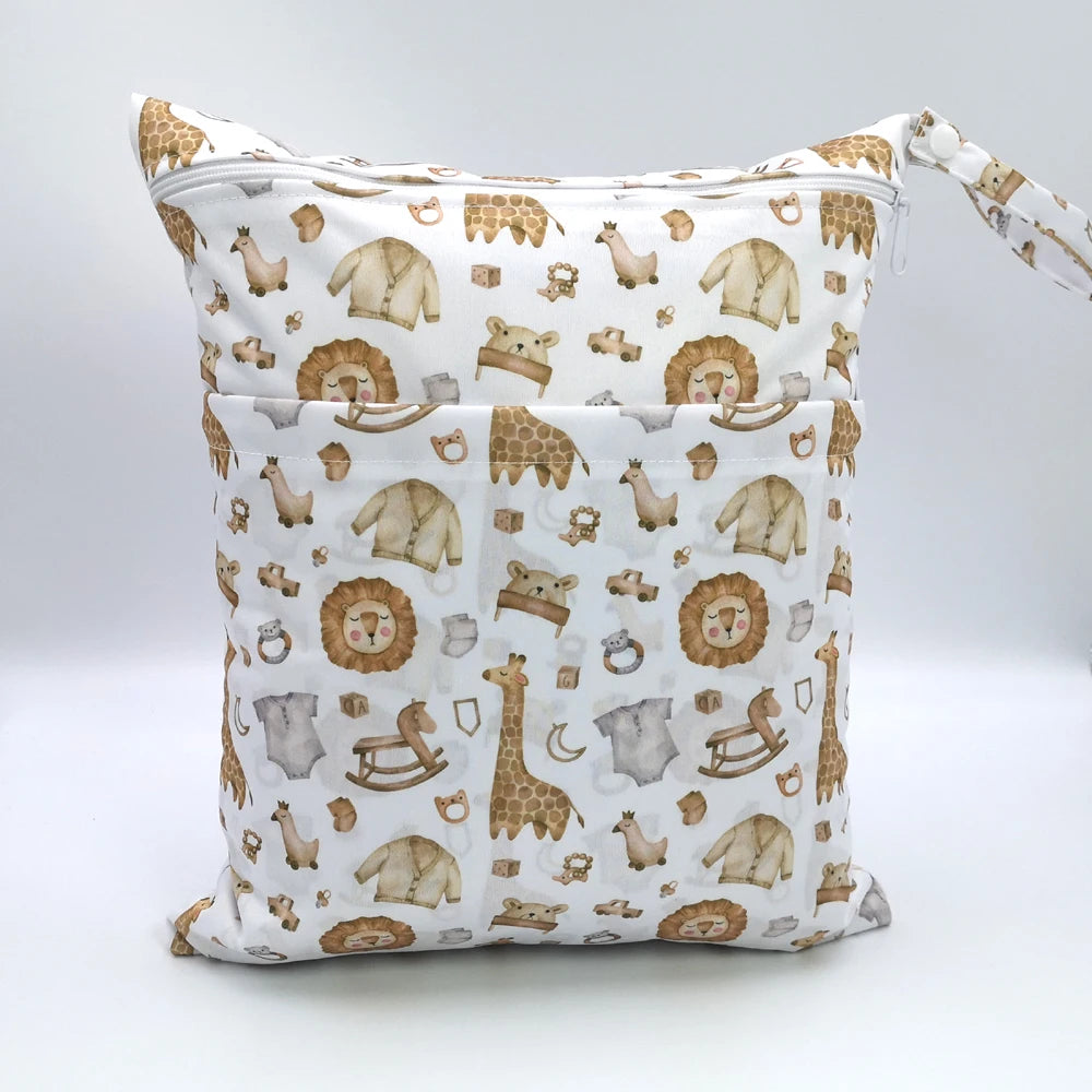 New pattern diaper bags waterproof and moisture proof double zipper design dry wet separation baby carrier bags