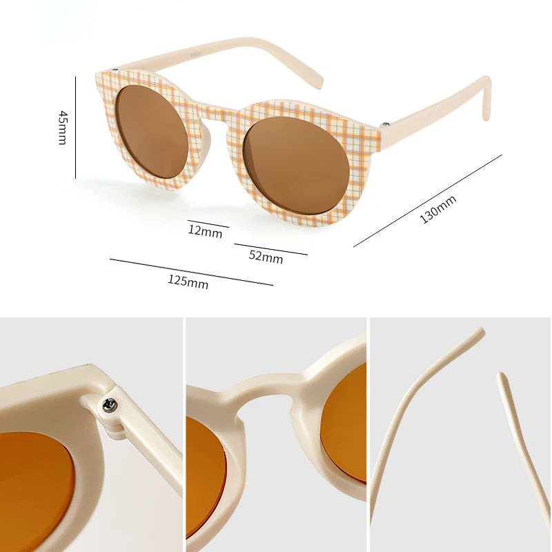New Kids Cute Checker Panel Color Round UV400 Eyeglasses Baby Girls Outdoor Sun Protection Sunglasses Children Glasses