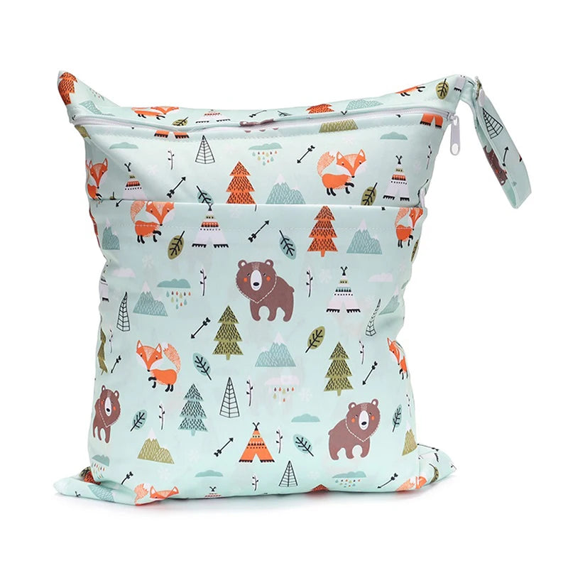 New pattern diaper bags waterproof and moisture proof double zipper design dry wet separation baby carrier bags