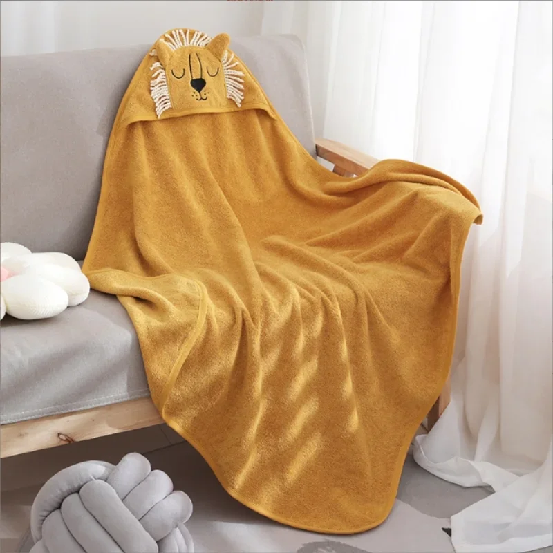 Baby Cotton Bath Towel Children Hooded Towel Cute Cartoon Baby Bathrobe Thickened Absorbent Infant Swaddle Blanket