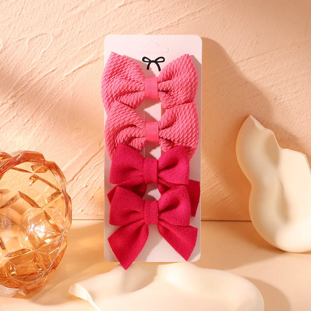 4Pcs/Set Newborn Nylon Solid Bowknot Hair Clips for Kids Handmade Bows Hairpin Infant Barrettes Headwear Baby Hair Accessories