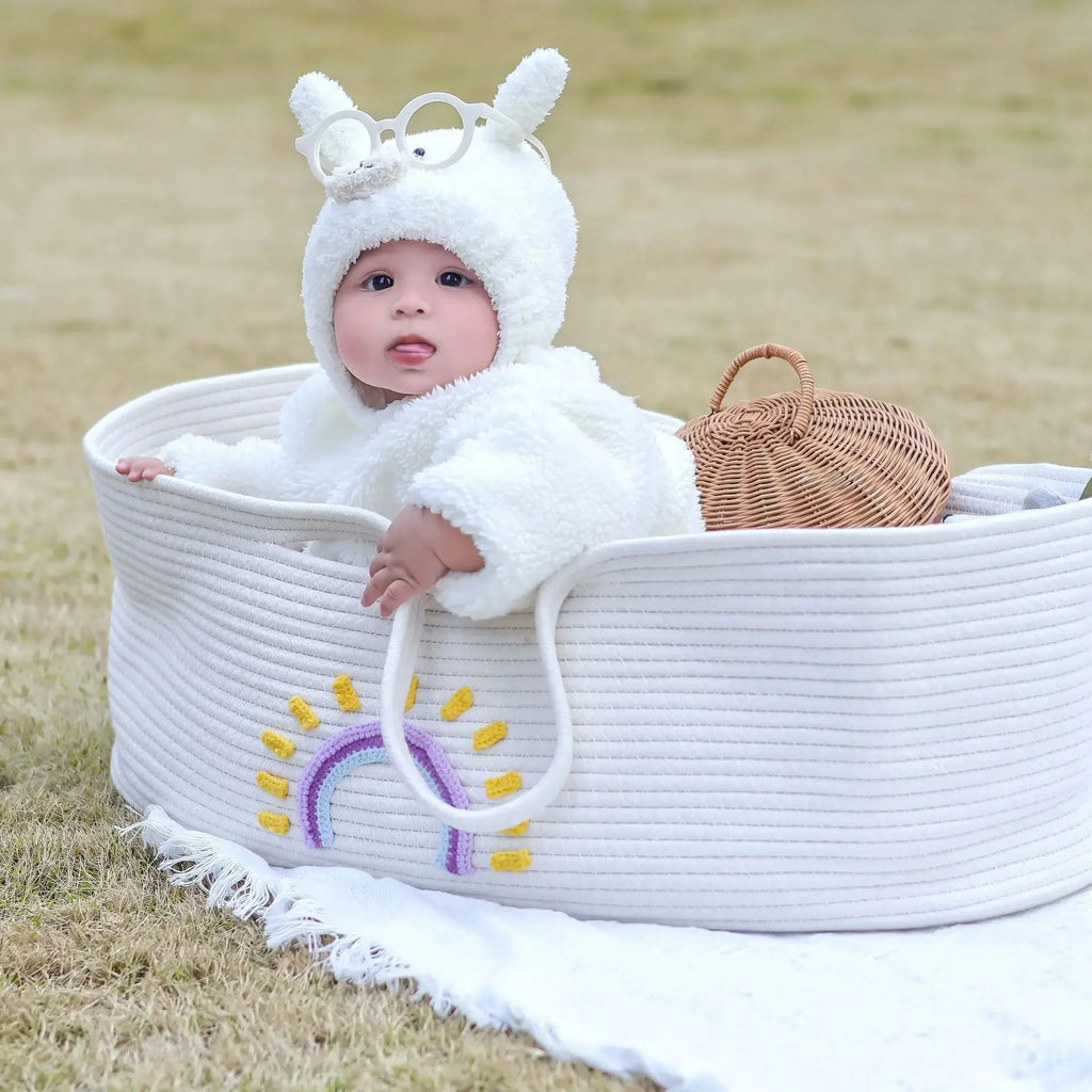 Portable Baby Carrying Basket Cradle for Newborn Woven Crib Bed Outdoor Sleeping Basket Nursery Storage Basket Photography Props