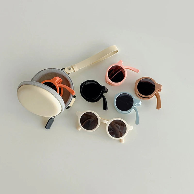 Classic Ins Folding Sunglasses Children Designer Pink Round Frame Sun Glasses Girls Boy Goggles Student Eyewear Lentes Sol Mujer
