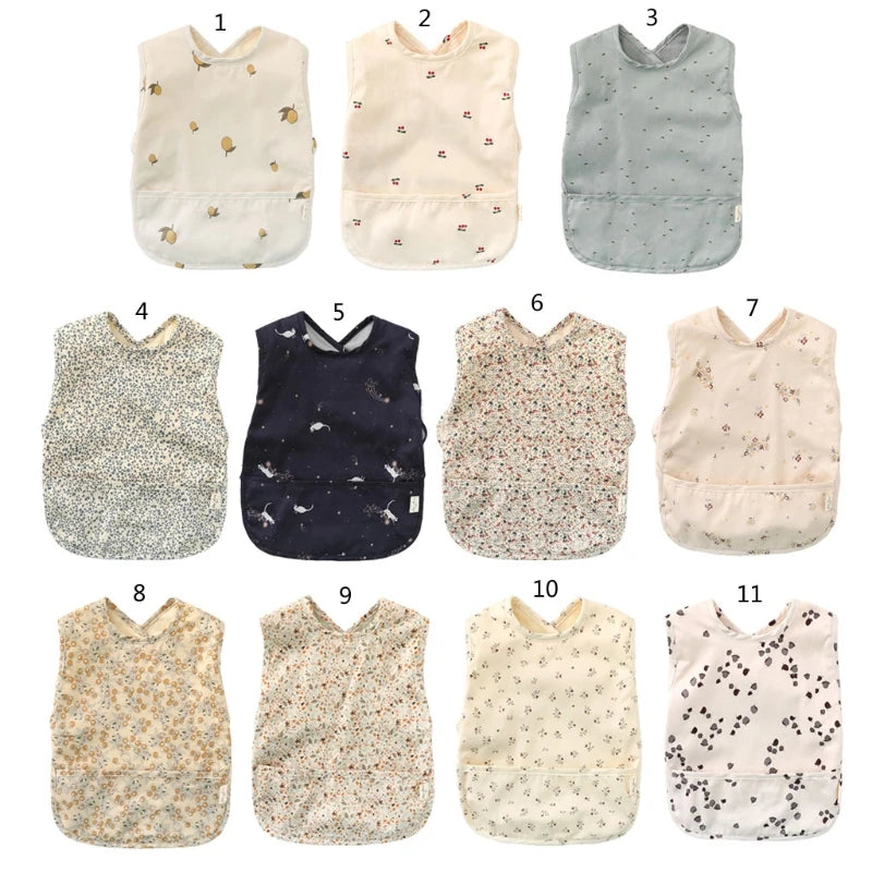 Waterproof Washable Baby Bib Burp Cloth with Pocket Bag Sleeveless Toddler Apron Smock Feeding Bibs Baby Stuff For 6-18 Months