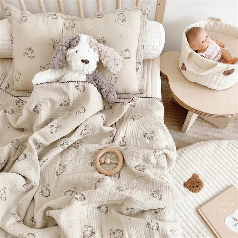 Baby Summer Blanket Bunny Print Cotton Muslin Blankets for Baby Infant Napping Cover Moses Basket Blanket Sheet Covers