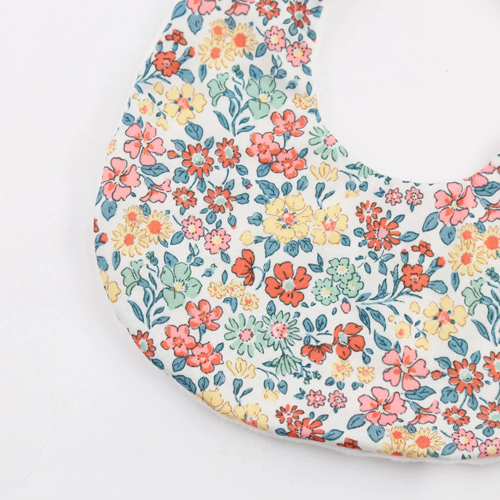 Flower Print Baby Bib Stuff Cotton Adjustable Snap Bandana Scarf for Kids Newborn Boys Girls Feeding Saliva Towel Burp Cloth