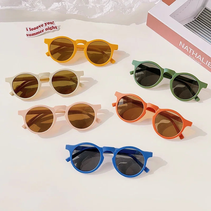 New Kids Cute Checker Panel Color Round UV400 Eyeglasses Baby Girls Outdoor Sun Protection Sunglasses Children Glasses