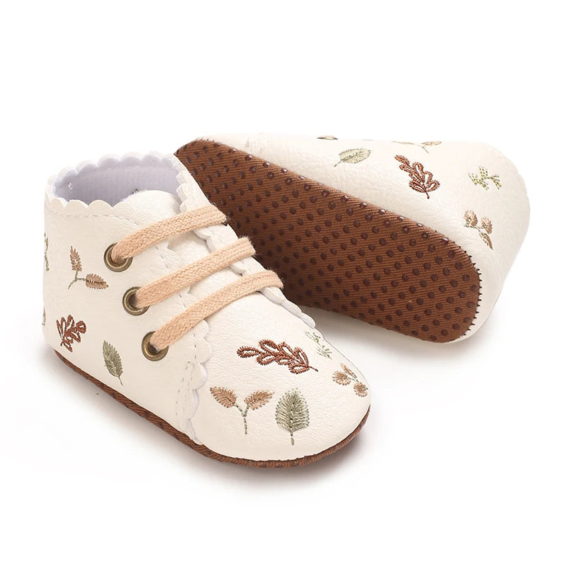 Baby Booties Newborn Infant Unisex Baby Girl Boy Cute embroidery Anit-Slip Sole Shoes Toddler tie one's shoes 0-1 Year