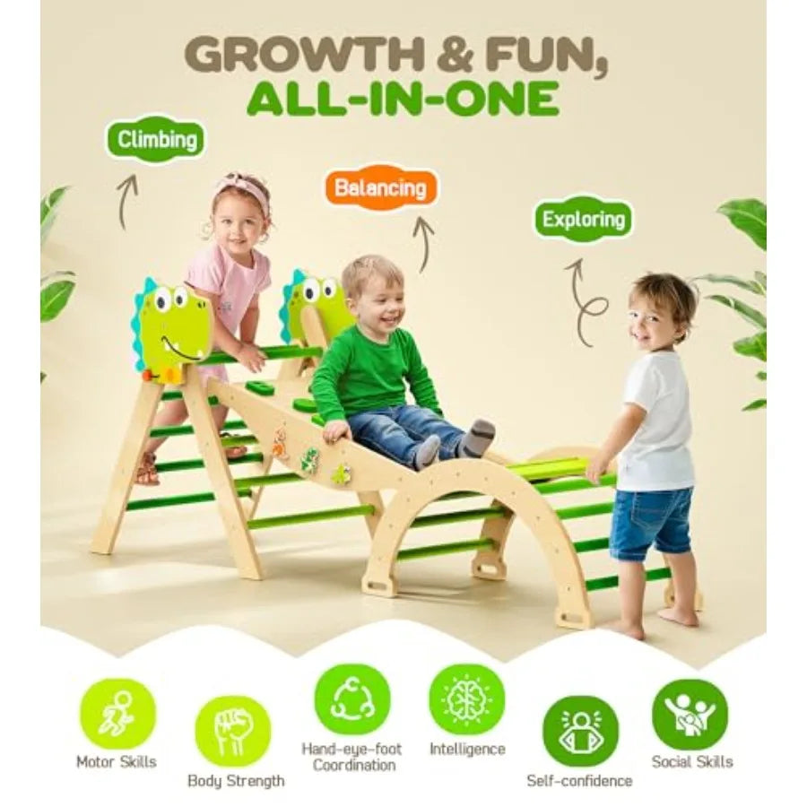 Philnas Pikler Triangle Set 11-in-1 Montessori Climbing Toy for Toddlers Foldable Wooden Indoor Jungle Gym Playground Climber