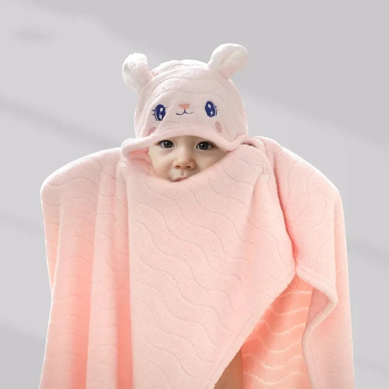Baby Cotton Bath Towel Children Hooded Towel Cute Cartoon Baby Bathrobe Thickened Absorbent Infant Swaddle Blanket