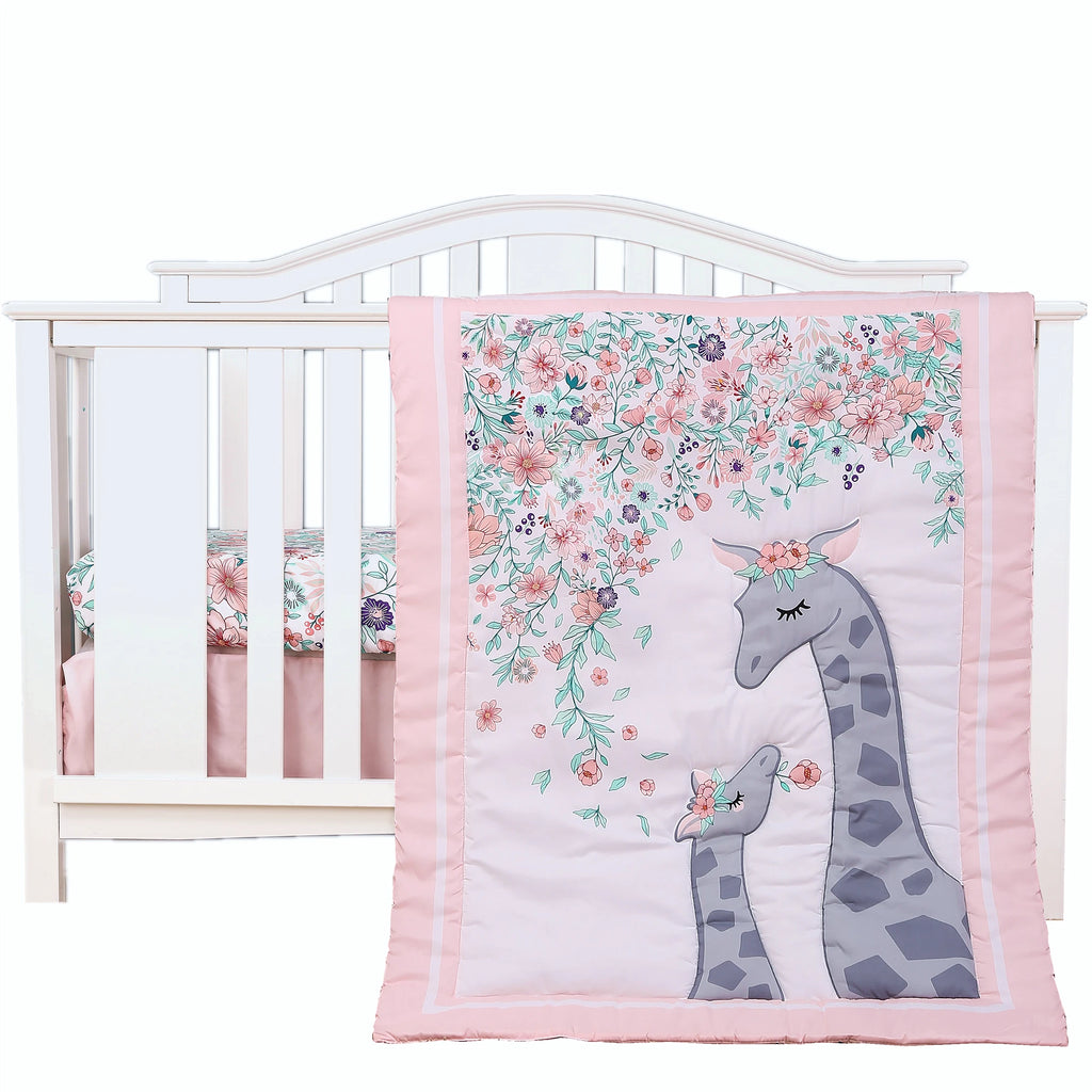 3Pcs Baby Infant Crib Kids Baby Bedding Set Crib Sheet Set Infant Newborn Nursery (Comforter Fitted Sheet Crib Skirt)