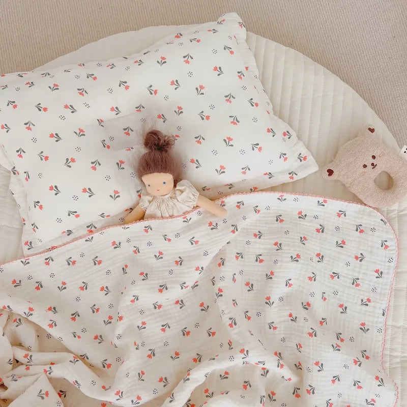 Korean Flower Muslin Baby Newborn Bedding Blanket for Girls Princess Infant Kids Cot Crib Blankets Photography Props Blankets