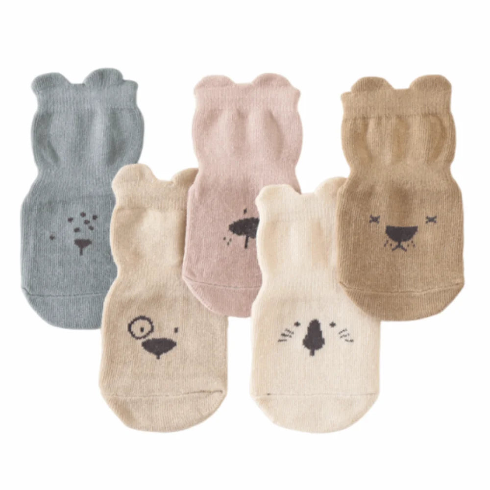 5Pairs Walking Socks Non-slip Baby Floor Socks Breathable Cute Toddle Step Socks Soft Fashion Newborn Cotton Socks Indoor Use
