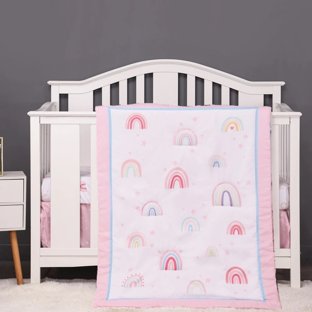 3Pcs Baby Infant Crib Kids Baby Bedding Set Crib Sheet Set Infant Newborn Nursery (Comforter Fitted Sheet Crib Skirt)