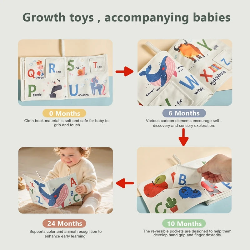 Baby Montessori Toy Soft Baby Book 3D Touch Feel High Contrast Cloth Book Sensory Early Learning  For Infant Toddler Gift