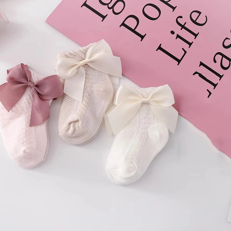 3Pairs/Lot Summer Baby Mesh Socks Bowknot Soft Cotton Newborn Sock Princess Infant Toddler Girls Cute Breathable Socks