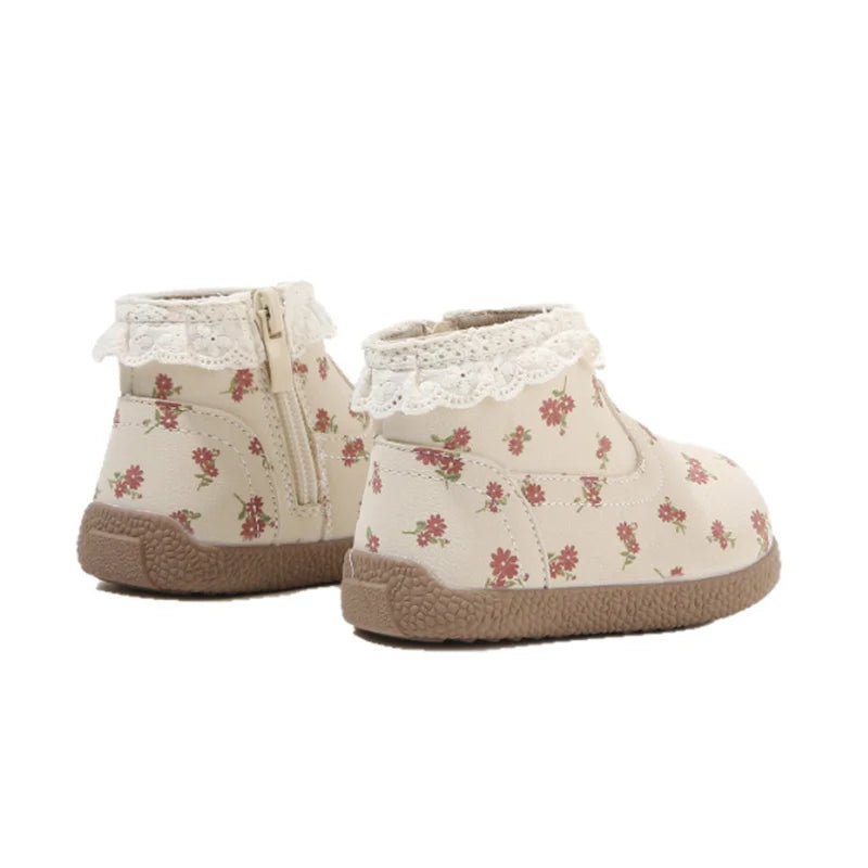 Autumn Baby Boots Leather Cute Flower Lace Princess Girls Shoes Kids Ankle Boots Fashion Toddler Baby Boots