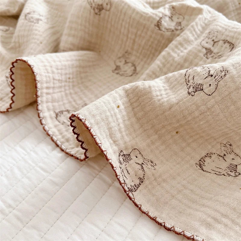 Baby Summer Blanket Bunny Print Cotton Muslin Blankets for Baby Infant Napping Cover Moses Basket Blanket Sheet Covers