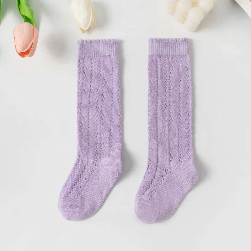 Summer Baby Girls Socks Toddlers Kids Long Knee High Mesh Thin Socks Hollow Out Soft Cotton Infant Socken For 0-8Years