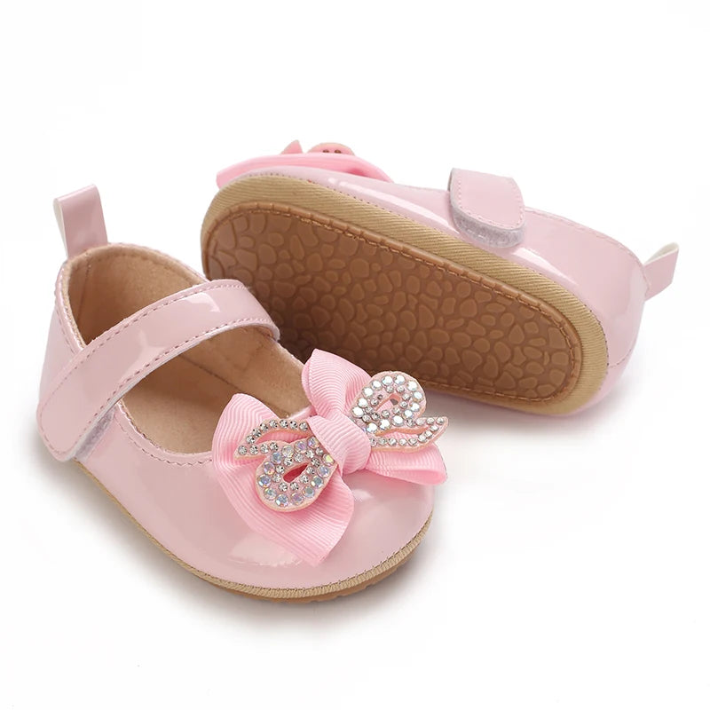 Pink Baby Girls First Step Shoes Baby Moccasins Soft Bottom Rubber Non-slip Toddler First Walkers Baby Booties Girls