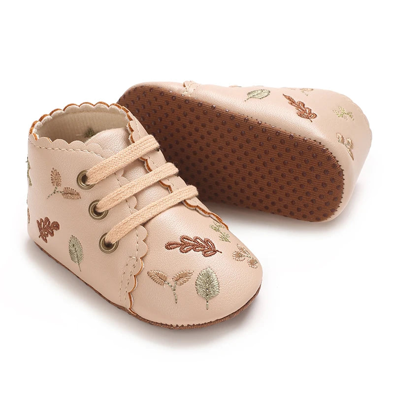 Baby Booties Newborn Infant Unisex Baby Girl Boy Cute embroidery Anit-Slip Sole Shoes Toddler tie one's shoes 0-1 Year