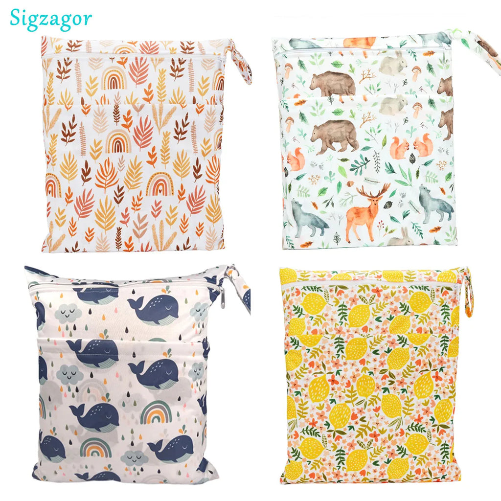 Wet Dry Bag With Two Zippered For Baby Diapers Nappies Waterproof Reusable 36cmx29cm