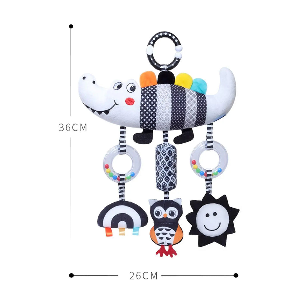 Baby Stroller Spiral with Rattle Crinkle Black White High Contrast Infant Hanging Toy for Car Seat Crib Rail Sensory Development