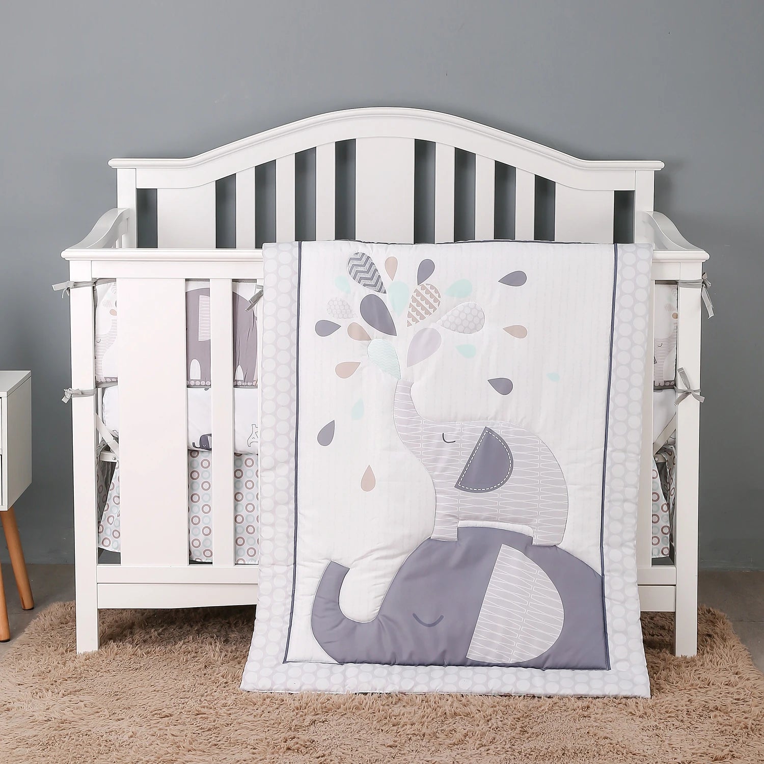 3Pcs Baby Infant Crib Kids Baby Bedding Set Crib Sheet Set Infant Newborn Nursery (Comforter Fitted Sheet Crib Skirt)
