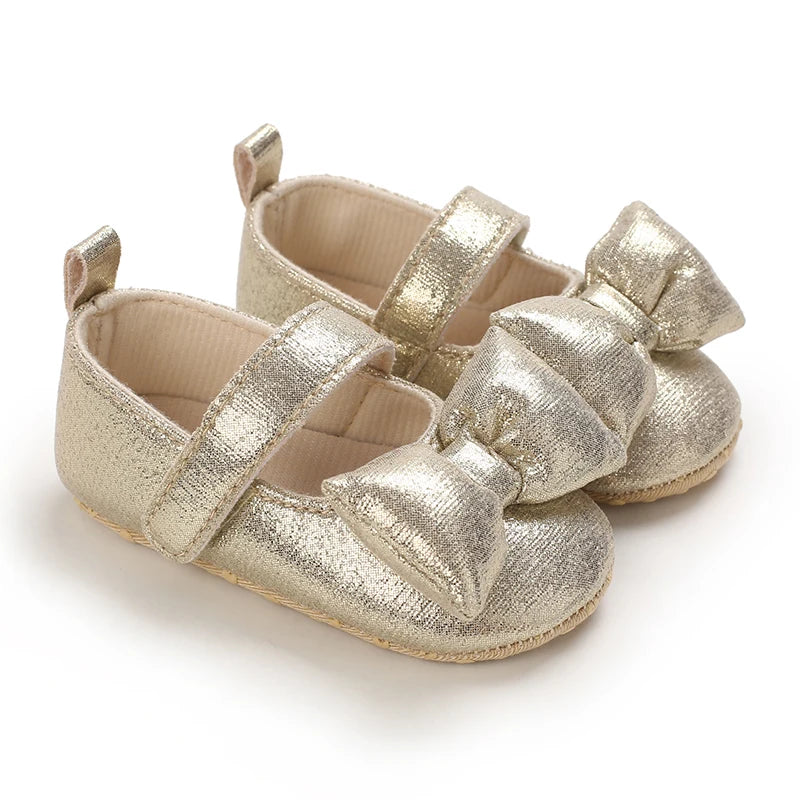 Golden 0-18M Baby Girl Shoes Cute Bow Flat Shoes Soft Sole Newborn Princess Walker Sandals Formal Baby Shoes