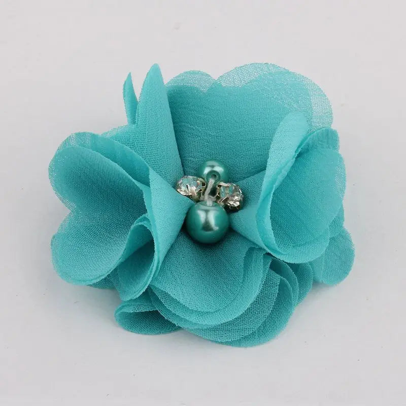 10PCS 2" 35 Colors Cute Chic Chiffon Flowers With Rhinestone Pearl Fabric Hair Flower With Clips For Girls Hair Accessories