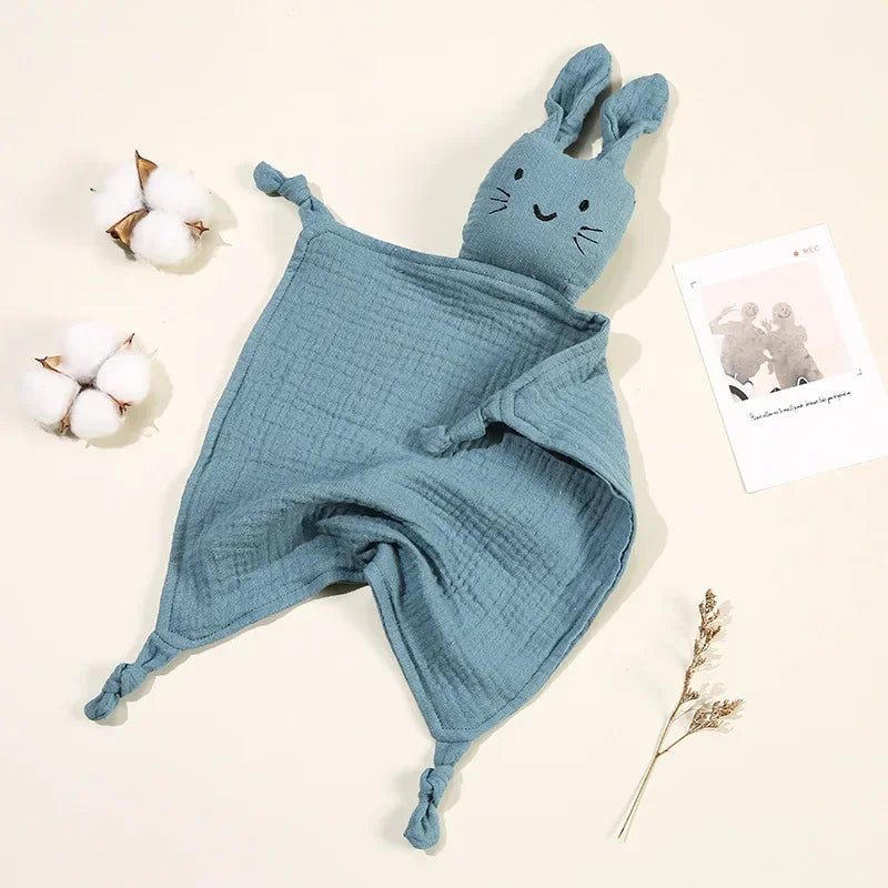 Cute Doll Solid Color Baby Comfort Blanket Baby Cotton Muslim Linen Children's Sleep Soothing Towel Baby Saliva Towel