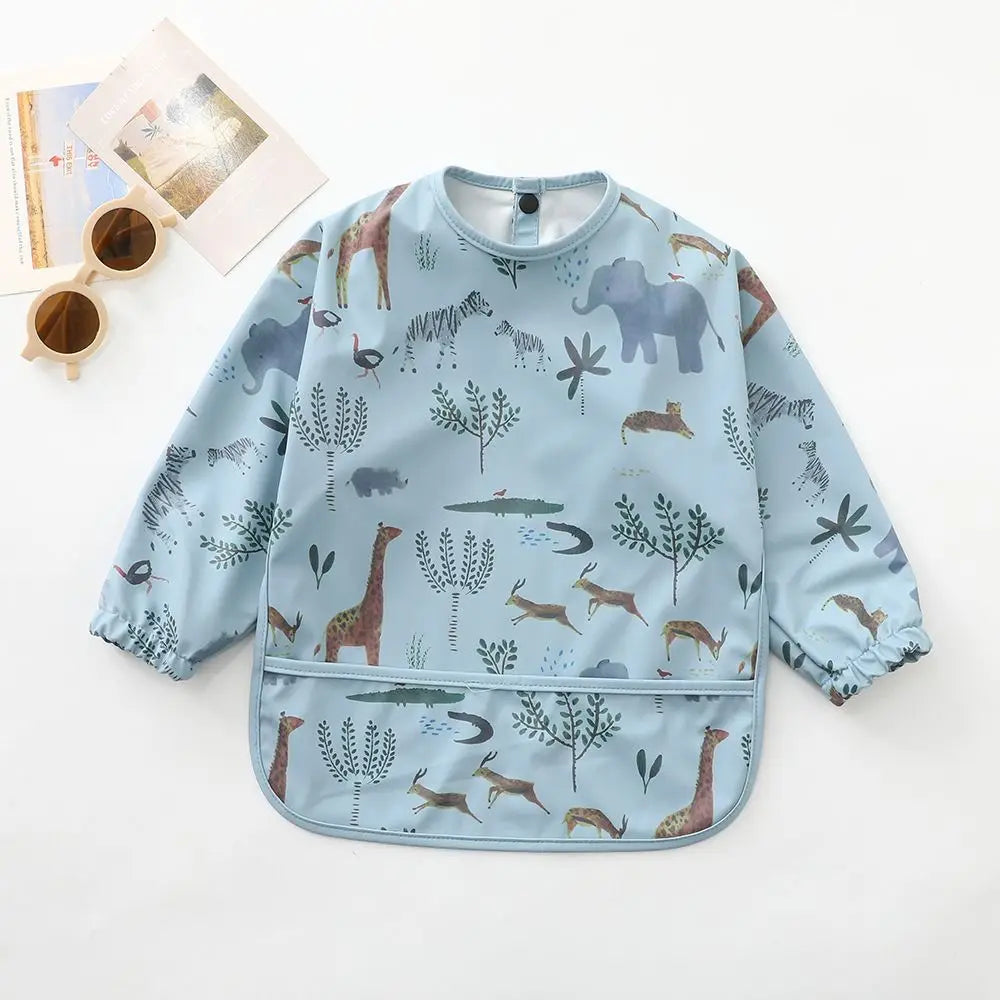 Soft Machine Washable Mess Proof Baby Bib Full Sleeve Adjustable Bib Outfit Waterproof 6-54 Months Full Coverage Apron Toddlers