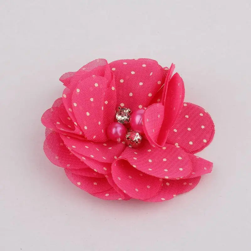 10PCS 2" 35 Colors Cute Chic Chiffon Flowers With Rhinestone Pearl Fabric Hair Flower With Clips For Girls Hair Accessories