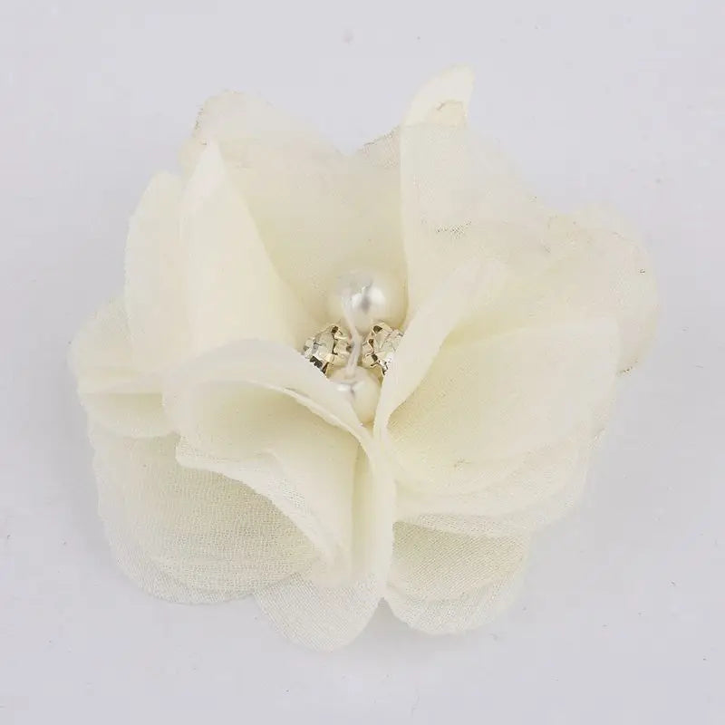 10PCS 2" 35 Colors Cute Chic Chiffon Flowers With Rhinestone Pearl Fabric Hair Flower With Clips For Girls Hair Accessories