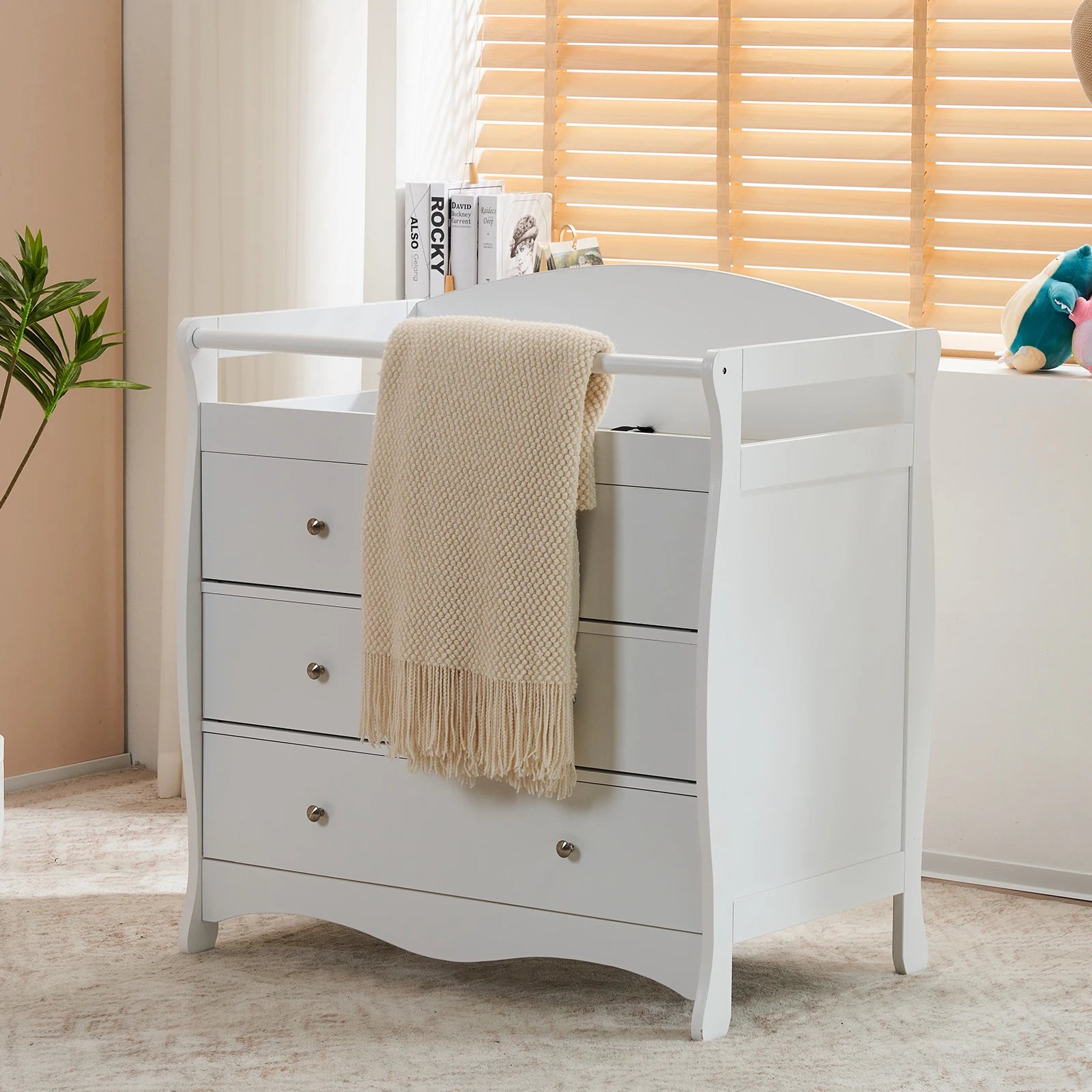 White 3-Drawer Wooden Baby Crib with Safety Rail & Storage Combo